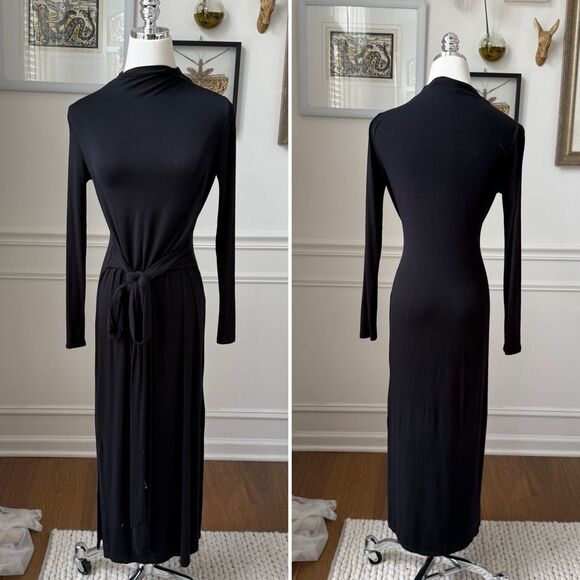 Modern Citizen Vero Tie-Front Long-Sleeve Dress Black $158 - Picture 1 of 8
